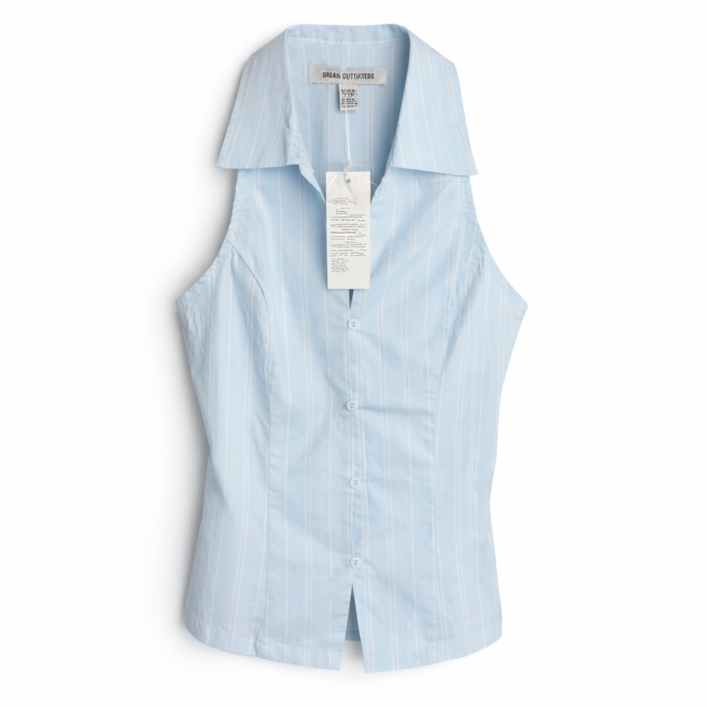 NWT Urban Outfitters Party Girl Button Down Blue Sleeveless Shirt XXS